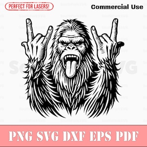 Bigfoot Rock On svg png dxf pdf eps | vector grafisch ontwerp gesneden print dye sub laser graveren digitale bestanden commercieel gebruik