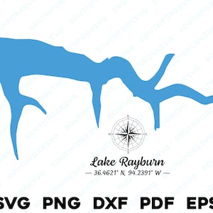 Lake Rayburn Arkansas Map Shape Outline Silhouette svg png dxf pdf eps vector graphic design engraving cut laser file image boat house