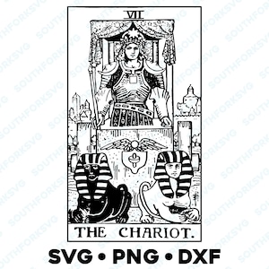 The Chariot Tarot Card Major Arcana Rider Waite Deck SVG PNG DXF transparante achtergrond | Waarzeggende vectorafbeelding grafisch ontwerp