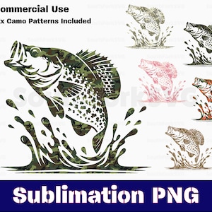 Patrón de camuflaje de tipo crappie Sublimación PNG Paquete Transparente de alta resolución para impresión Sublimación de tinta, etc. / Descarga instantánea Uso comercial Uso comercial