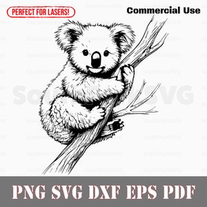 Schattig Koala lasergraveren bestanden svg png dxf eps pdf | vectorafbeelding snijbestand laserclipart | direct digitaal downloaden voor commercieel gebruik