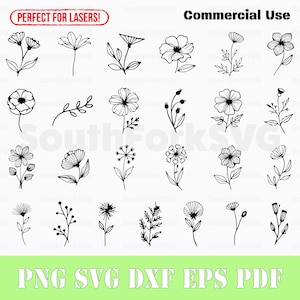Einfache Linie Kunst Blume SVG Bundle svg png dxf eps pdf | kommerzielle Nutzung