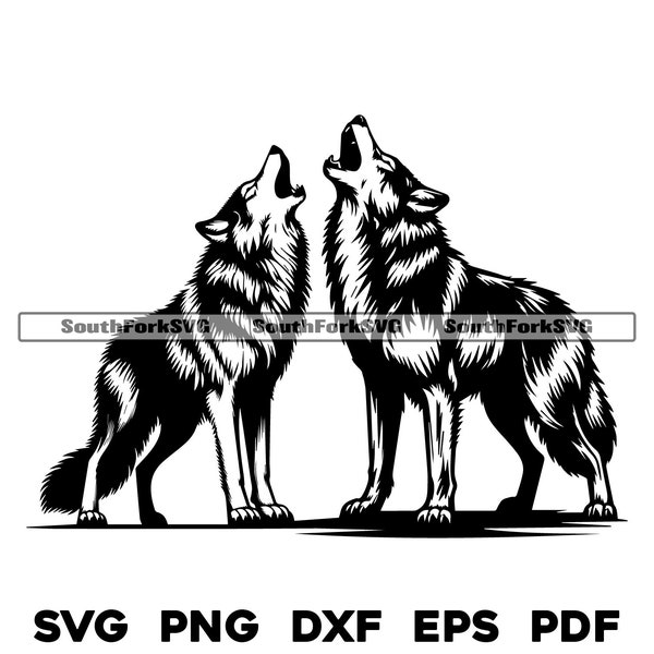 Male & Female Wolves Howling Design | svg png dxf eps pdf | vector graphic design cut print dye sub laser digital files commercial use