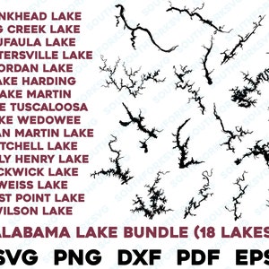 18 Alabama Lake Mega Bundle Map Form Silhouette svg png dxf pdf eps Vektorgrafik Schnitt Gravur Laser-Datei Bild Boot See Haus