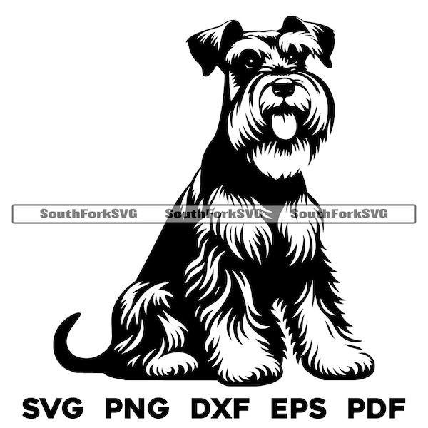 Miniature Schnauzer Dog Sitting Design | svg png dxf eps pdf vector graphic cut file laser clip art instant digital download commercial use