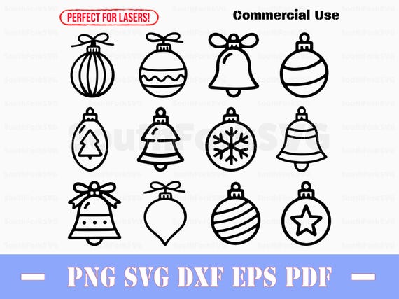 Simple Christmas Tree Ornaments Bundle svg png dxf eps pdf | vector graphic cut print dye sub laser engrave clip art commercial use