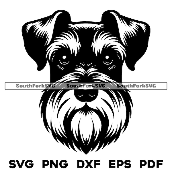 Miniature Schnauzer Dog Head Design | svg png dxf eps pdf | vector graphic cut file laser clip art | instant digital download commercial use