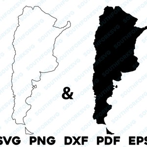 Argentinië land silhouet & omtrek vormen svg png dxf pdf eps vector grafisch ontwerp knippen graveren laserbestand afbeelding kaart Zuid-Amerika