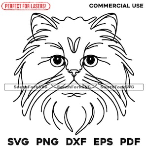 Dessin au trait minimaliste chat persan | svg png dxf eps pdf | graphique vectoriel découpé fichier laser clip art | Téléchargement numérique instantané, utilisation commerciale