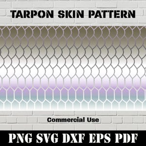 May include: A digital pattern featuring a repeating geometric design of overlapping scales in shades of grey, purple, and blue. The pattern is labelled "TARPON SKIN PATTERN" and "Commercial Use".