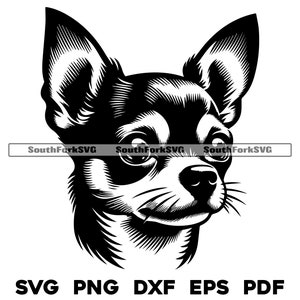 Diseño de cabeza de perro chihuahua / svg png dxf eps pdf / archivo de corte gráfico vectorial clip art láser / descarga digital instantánea uso comercial