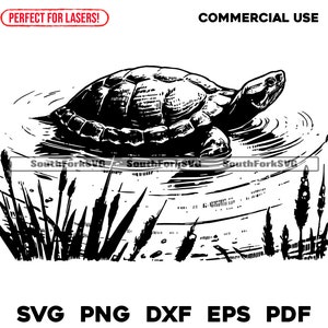 Schildkröte schwimmt in einem Teich Lasergravur Files svg png dxf eps pdf | Vektorgrafik Design Cut Print Dye sub cnc digitale Dateien kommerzielle Nutzung