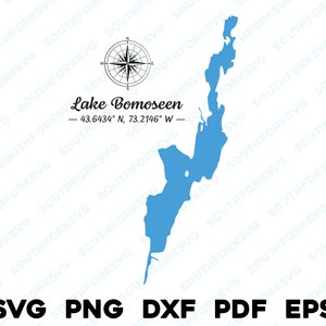Lake Bomoseen Vermont Map Form Silhouette svg png dxf pdf eps Vektorgrafik Schnitt Gravur Laser-Datei Bild Boot See Haus
