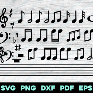 Paquete de notas musicales / svg png dxf eps pdf / Música, banda, archivo de corte gráfico vectorial, clip art láser / descarga digital instantánea para uso comercial