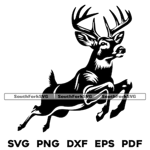 Veado de cauda branca saltando design svg png dxf eps pdf laser cnc corte de vinil impressão corante subarquivos vetor download digital instantâneo uso comercial
