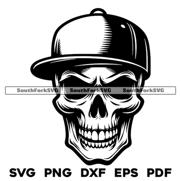 Skull in Baseball Hat Design | svg png dxf eps pdf | vector graphic design cut print laser engrave files | digital download commercial use