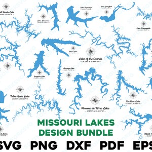 18 Missouri Lake Mega Bundle mit Kompass & GPS Koordinaten | svg png dxf eps | vektor grafik design schneiden druck gravieren laser cnc dateien