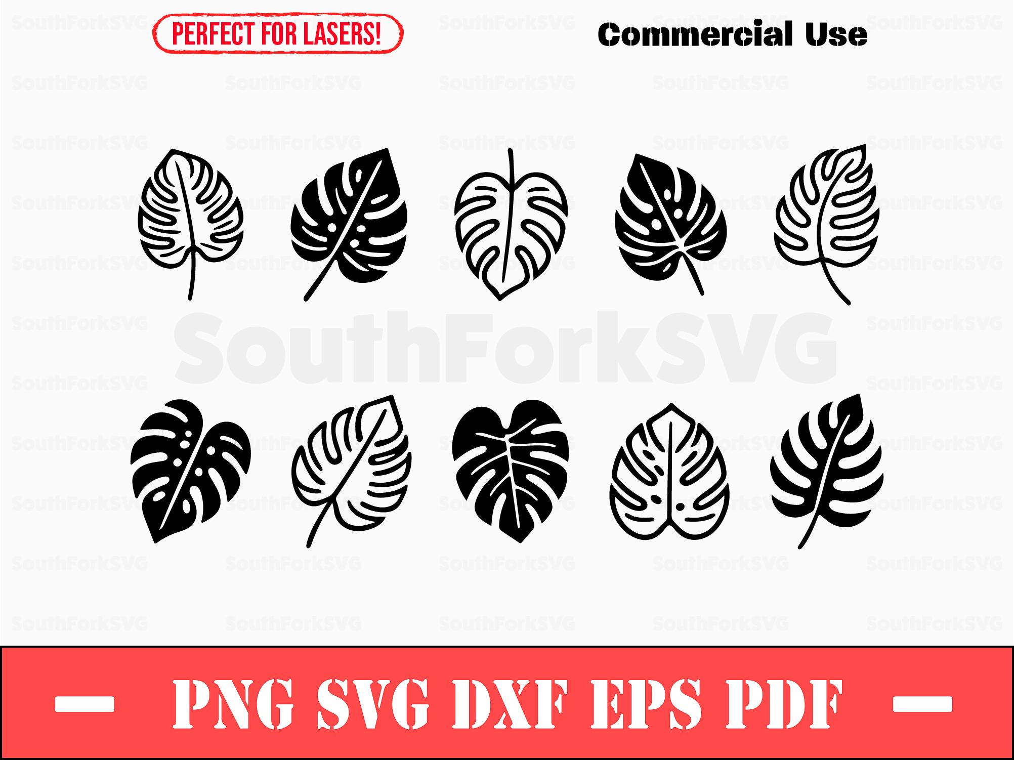 Simple Monstera Leaves Bundle Svg Png Dxf Eps Pdf | Vector Cut Print ...