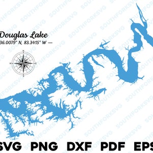 Douglas Lake Tennessee mappa forma sagoma svg png dxf pdf eps disegno grafico vettoriale taglio incisione laser file immagine barca casa sul lago