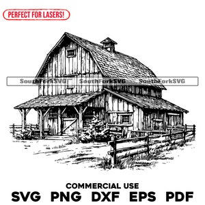 Fichier de gravure au laser Scène de ferme de grange | svg png dxf eps pdf | Conception graphique vectorielle transparente teinture imprimée sous utilisation commerciale