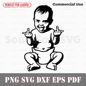 Diseño divertido de dedos medios de bebé svg png dxf eps pdf / diseño gráfico vectorial corte impresión láser archivos / descarga digital uso comercial