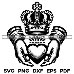 Iers Claddagh-ontwerp | svg png dxf eps pdf | vector grafisch ontwerp gesneden print dye sub laser graveren digitale bestanden commercieel gebruik