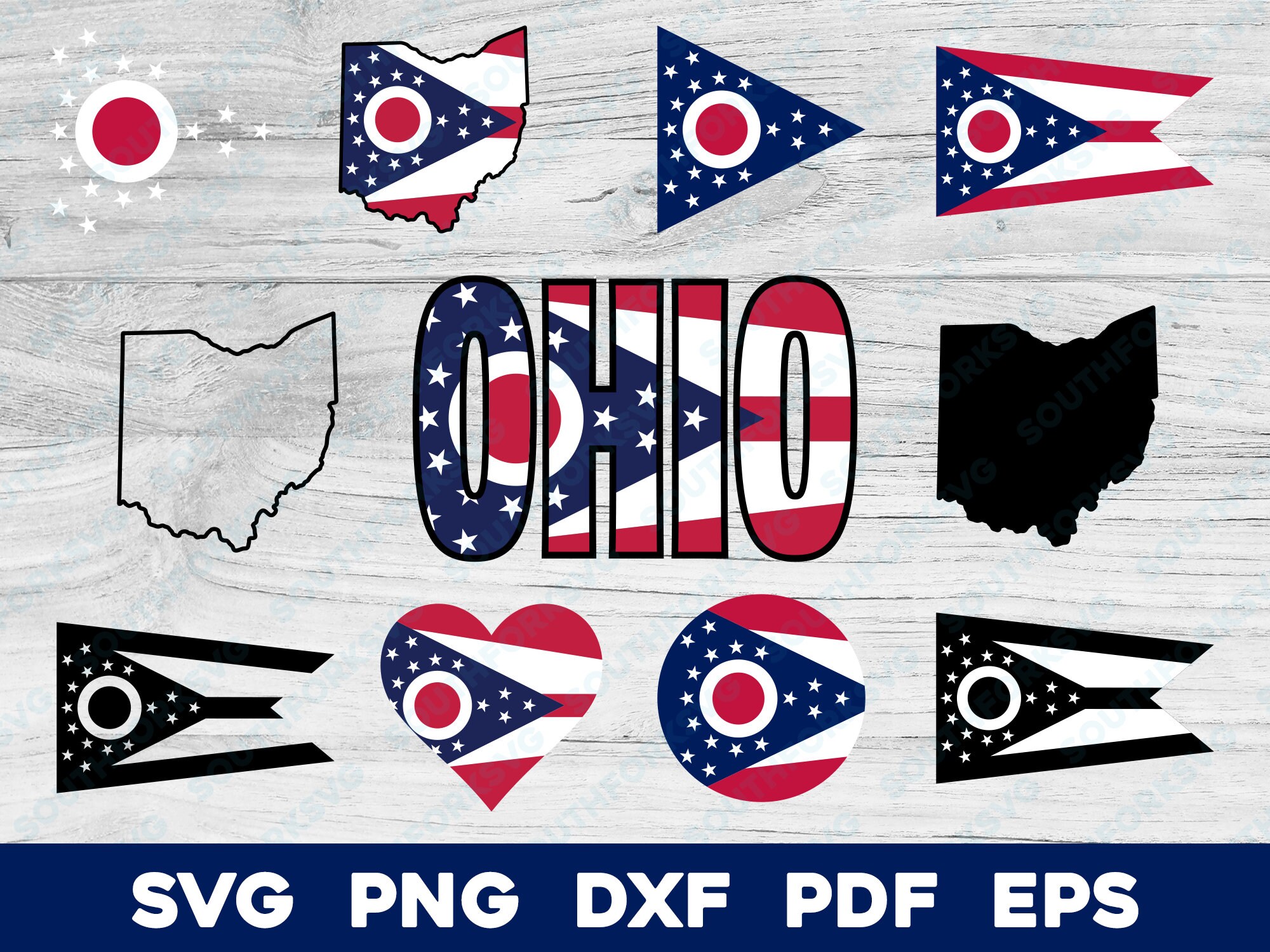 Ohio State Flag Design Bundle | svg png dxf eps pdf | layered color vector graphic design cut print dye sub laser cnc engrave digital files