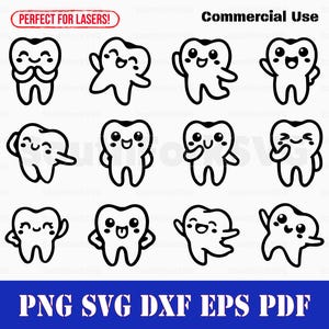 Dessin animé dent Bundle svg png dxf eps pdf | Fichiers vectoriels transparents, impression découpée, impression laser, gravure laser, utilisation commerciale