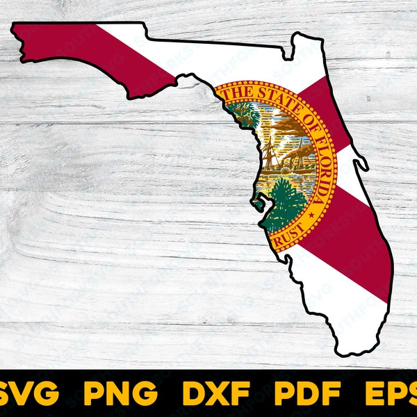 Florida State Shape with Flag 2 | svg png dxf eps pdf | transparent vector graphic design cut print dye sub laser cnc digital files