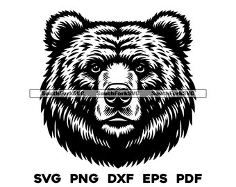 Grizzly Bear Head Design 2 / svg png dxf eps pdf / diseño de gráficos vectoriales corte impresión tinte sub láser grabar archivos digitales uso comercial
