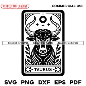 Taurus Bull Tarot Card Design | svg png dxf pdf eps | vector graphic design cut print dye sub laser engrave digital files commercial use