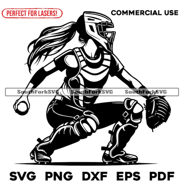 Softball Player Catcher svg png dxf eps pdf | transparente Grafik Design Cut Print Dye Sub Laser Cnc Dateien Kommerzielle Nutzung
