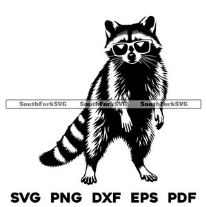 Raccoon Standing Up in Sunglasses svg png dxf eps pdf | vector graphics design cut print dye sub laser engrave digital files commercial use