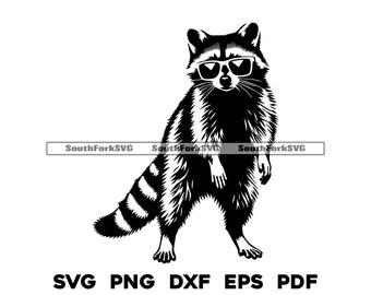 Waschbär stehend mit Sonnenbrille svg png dxf eps pdf | Vektorgrafik Design Cut Print Dye sub Laser gravieren digitale Dateien Kommerzielle Nutzung