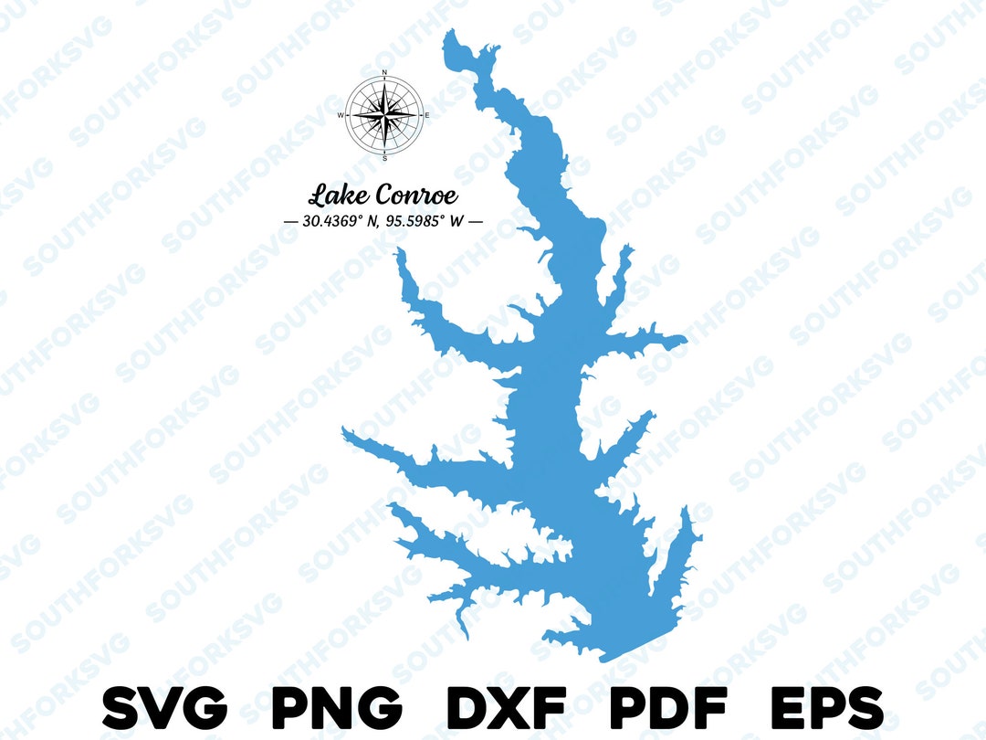 Lake Conroe Texas Silhouette Shape Svg Png Dxf Pdf Eps Vector Etsy