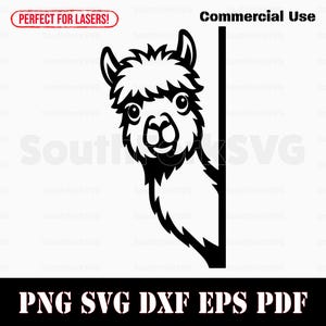 Peering alpaga svg png dxf eps pdf | Image vectorielle fichier découpé laser clip art colorant sub impression fichier téléchargement numérique instantané utilisation commerciale