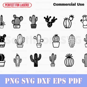 Paquete de cactus simple svg png dxf eps pdf / gráfico vectorial corte impresión sublimación láser grabado clip art uso comercial