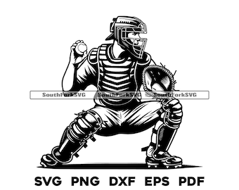 Baseball Catcher Design / svg png dxf eps pdf / disegno grafico vettoriale taglio stampa laser incide file / download digitale uso commerciale