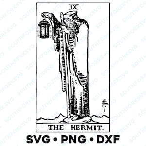 La carta del Tarot Ermitaño Arcanos Mayores Rider Waite Deck SVG PNG DXF Fondo transparente / Imagen de diseño gráfico vectorial adivinatorio