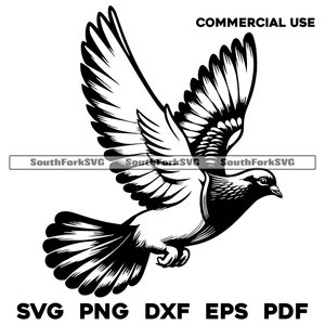Diseño de pájaro paloma volando / svg png dxf eps pdf / archivo de corte gráfico vectorial clip art láser / descarga digital instantánea para uso comercial