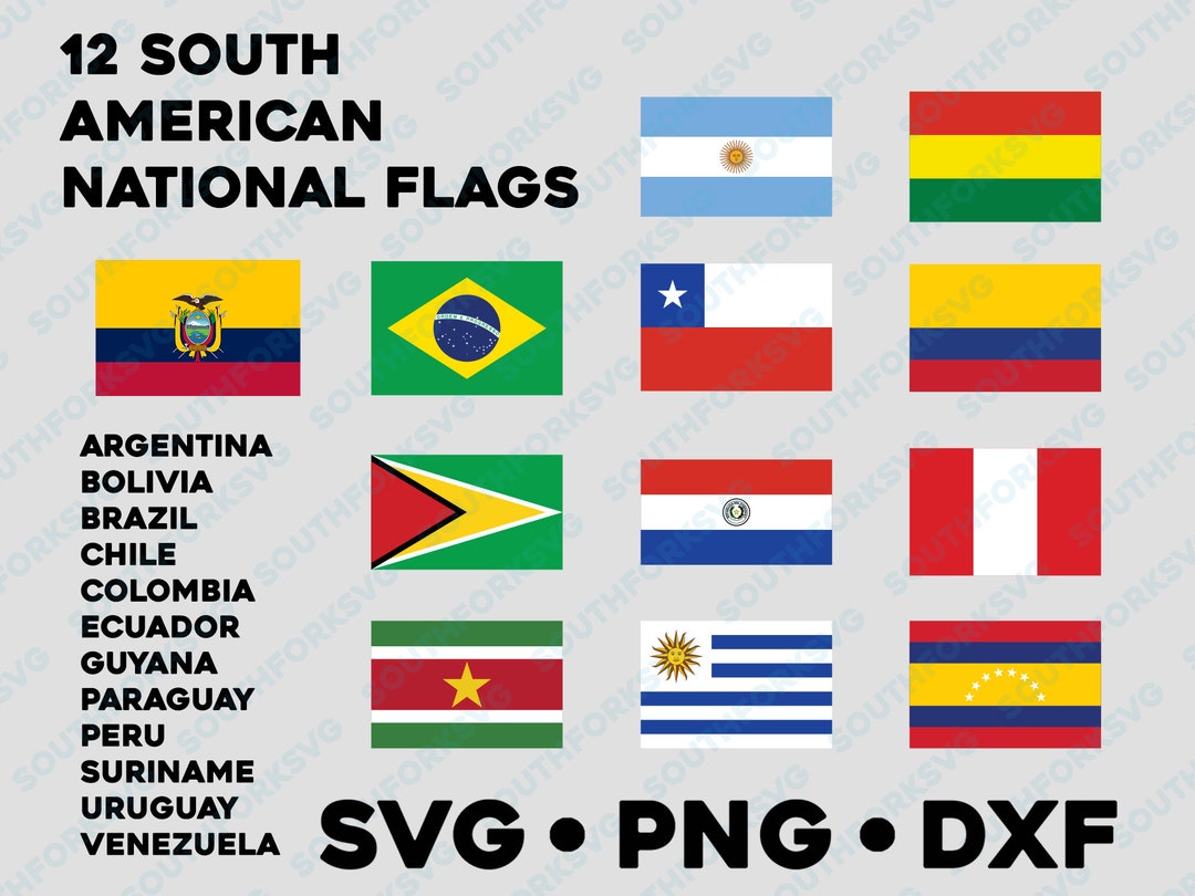 Südamerika Flaggen Bundle SVG PNG DXF Vektor Grafik Design digitale Datei  Nation patriotisch Welt Reise Republik Chile Ecuador Brasilien - .de
