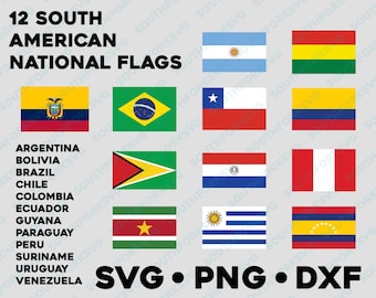 Pakiet flag Ameryki Południowej SVG PNG DXF grafika wektorowa projekt cyfrowy plik naród patriotyczny świat podróż republika Chile Ekwador Brazylia