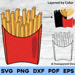 Pommes Frites svg png dxf pdf eps Layered by Color Cut File Clip Art Vektorgrafik | Fahren Sie durch Diner Fast Food Datum Niedlich Burger Symbol