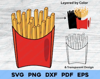 French Fries svg png dxf pdf eps Layered by Color Cut File Clip Art Vector Graphic | Drive Thru Diner Fast Food Date Cute Burger Icon