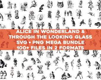 Alice Wonderland & Through Looking Glass SVG PNG Bundle  cameo graphic sublimation vector illustration clip art book cartoon 100 Files