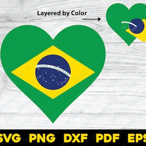 Brasilien Flagge Herz nach Farbe geschichtet | svg png dxf eps pdf | Vektorgrafik-Design Cut Print Dye sub digitale Dateien Südamerika Country