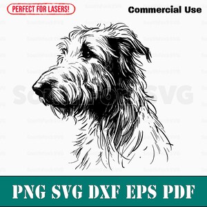 Design de cabeça de cão Wolfhound irlandês | svg png dxf eps pdf | arquivo de corte de gráfico vetorial a laser clip art | download digital instantâneo uso comercial