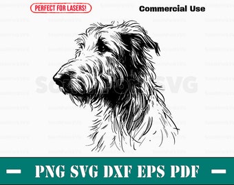 Irish Wolfhound Dog Head Design | svg png dxf eps pdf | vector graphic cut file laser clip art | instant digital download commercial use