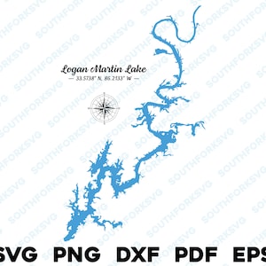 Logan Martin Lake Alabama Map Form Silhouette svg png dxf pdf eps Vektorgrafik