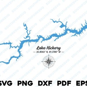 Lake Hickory Carolina del Norte Mapa Forma Silueta svg png dxf pdf eps vector diseño gráfico corte grabado archivo láser imagen barco lago